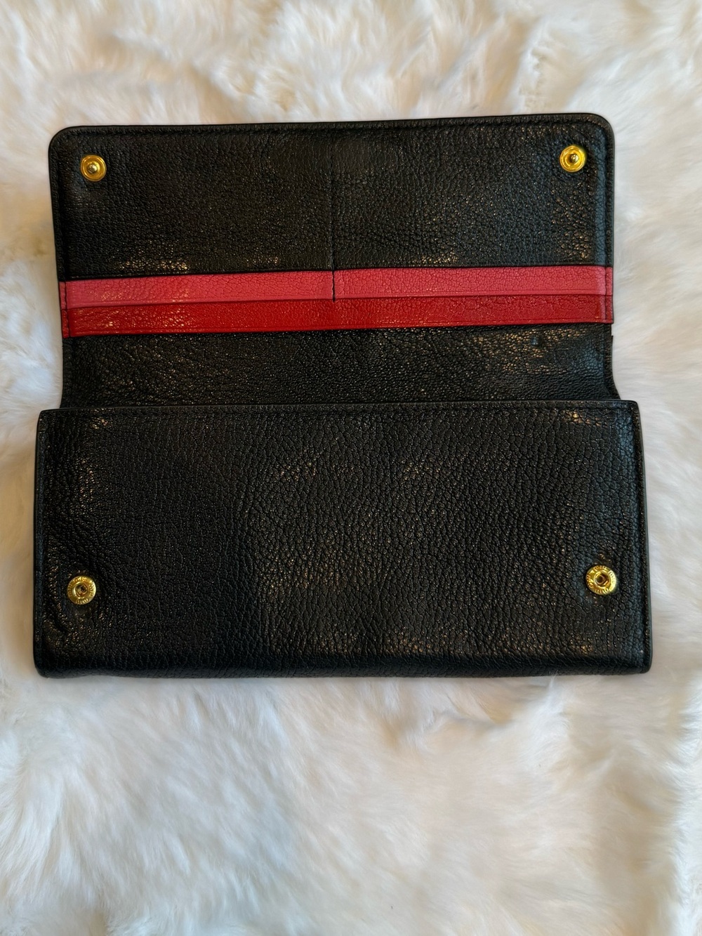 Miu Miu Black Leather Continental Flap Wallet with Gold Logo - Picture 7 of 14